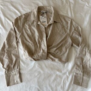 NWT Zara Beige Wrap Linen Blouse